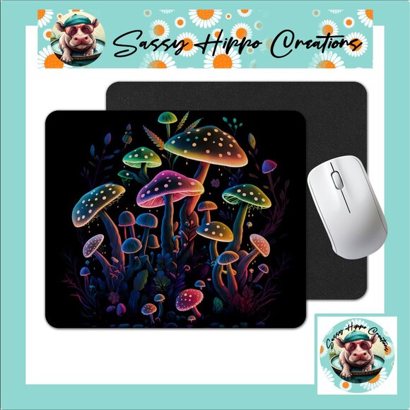 Mouse Pad Colorful Neon Mushrooms Magic Anti Slip Back Easy Clean Durable - Picture 1 of 4